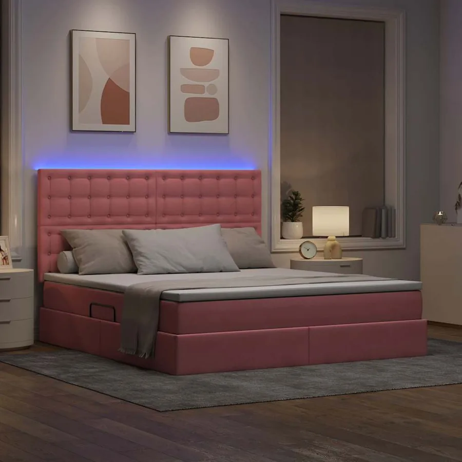 Lit de rangement LED avec matelas Rose 180 x 200 cm Velours - 5