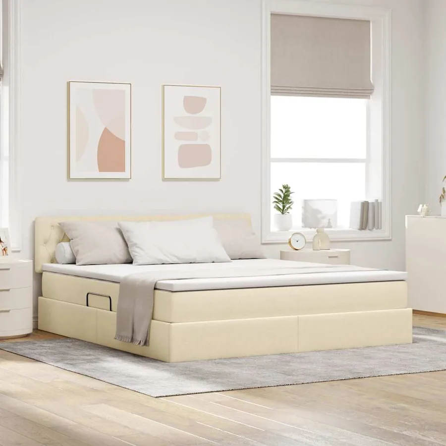 Lit de rangement LED avec matelas Crème 180 x 200 cm Tissu