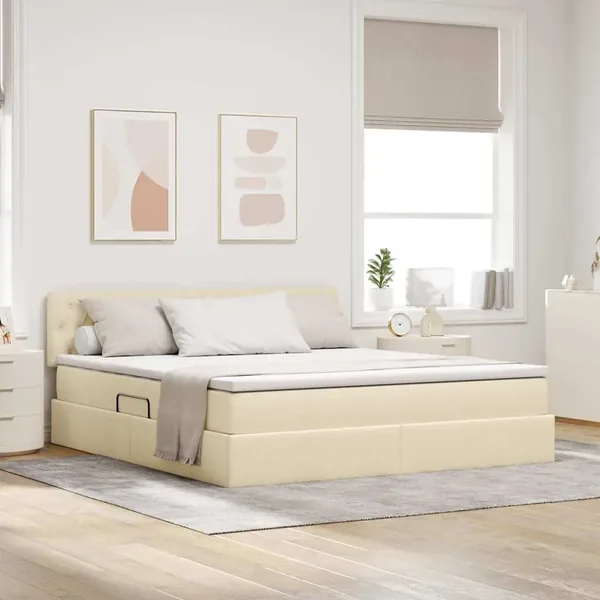 Lit de rangement LED avec matelas Crème 180 x 200 cm Tissu