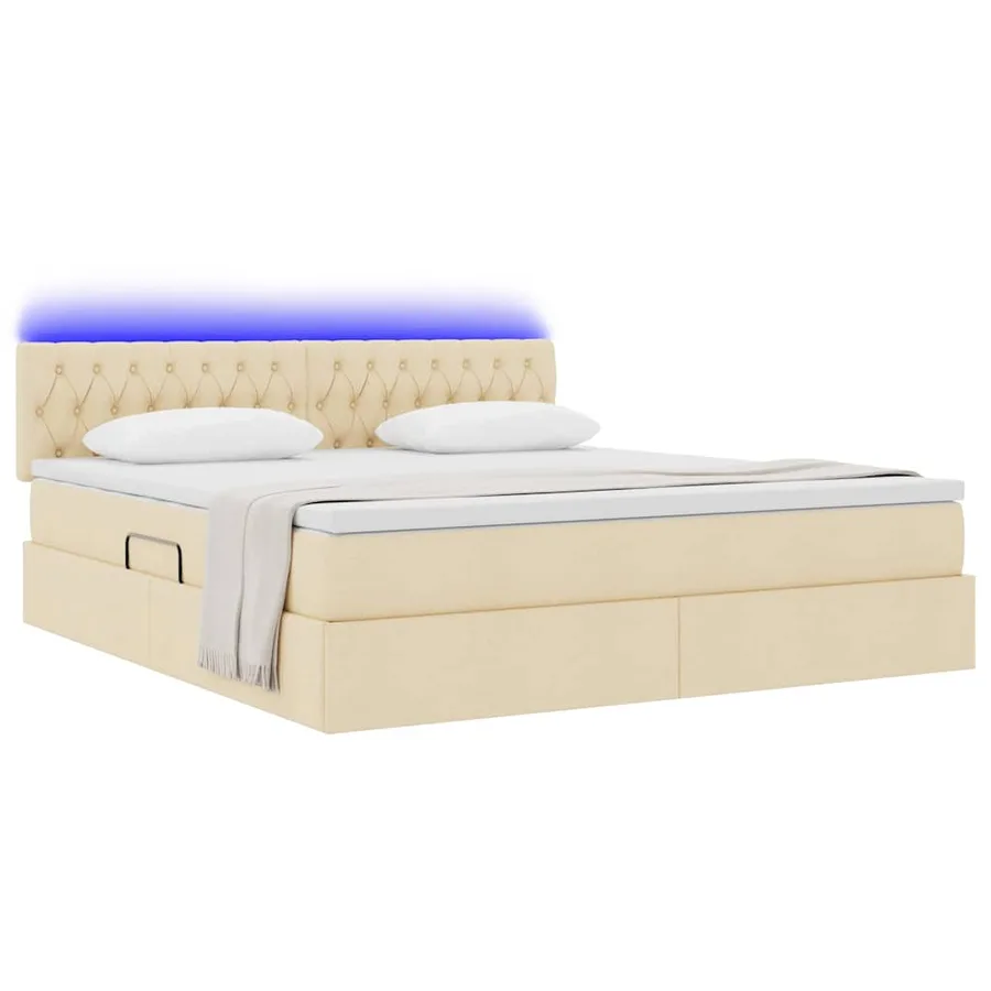 Lit de rangement LED avec matelas Crème 180 x 200 cm Tissu - 3