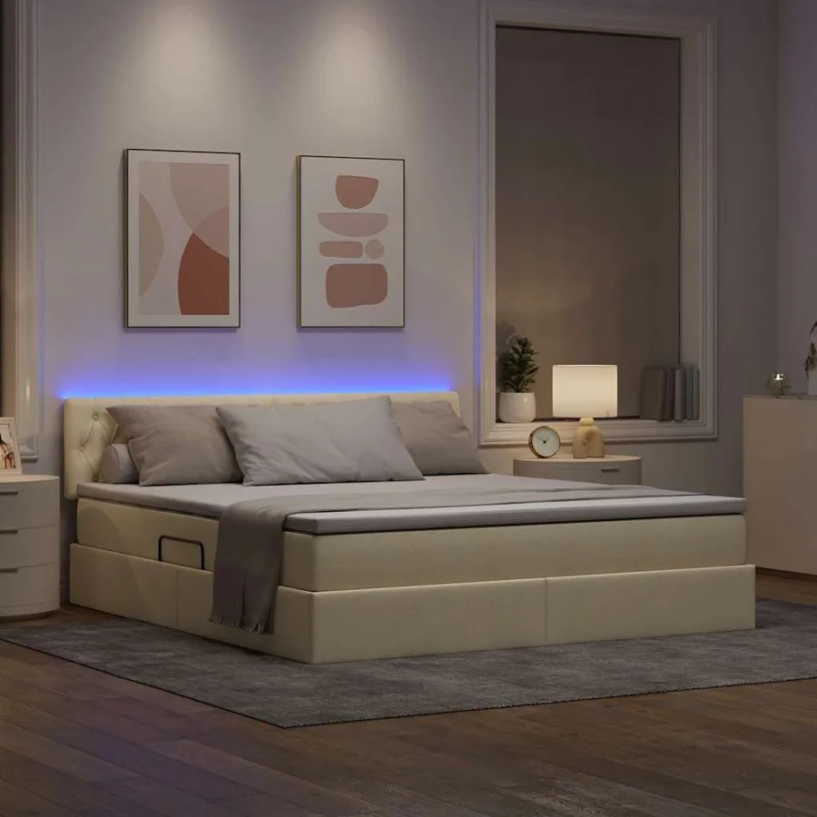 Lit de rangement LED avec matelas Crème 180 x 200 cm Tissu - 5
