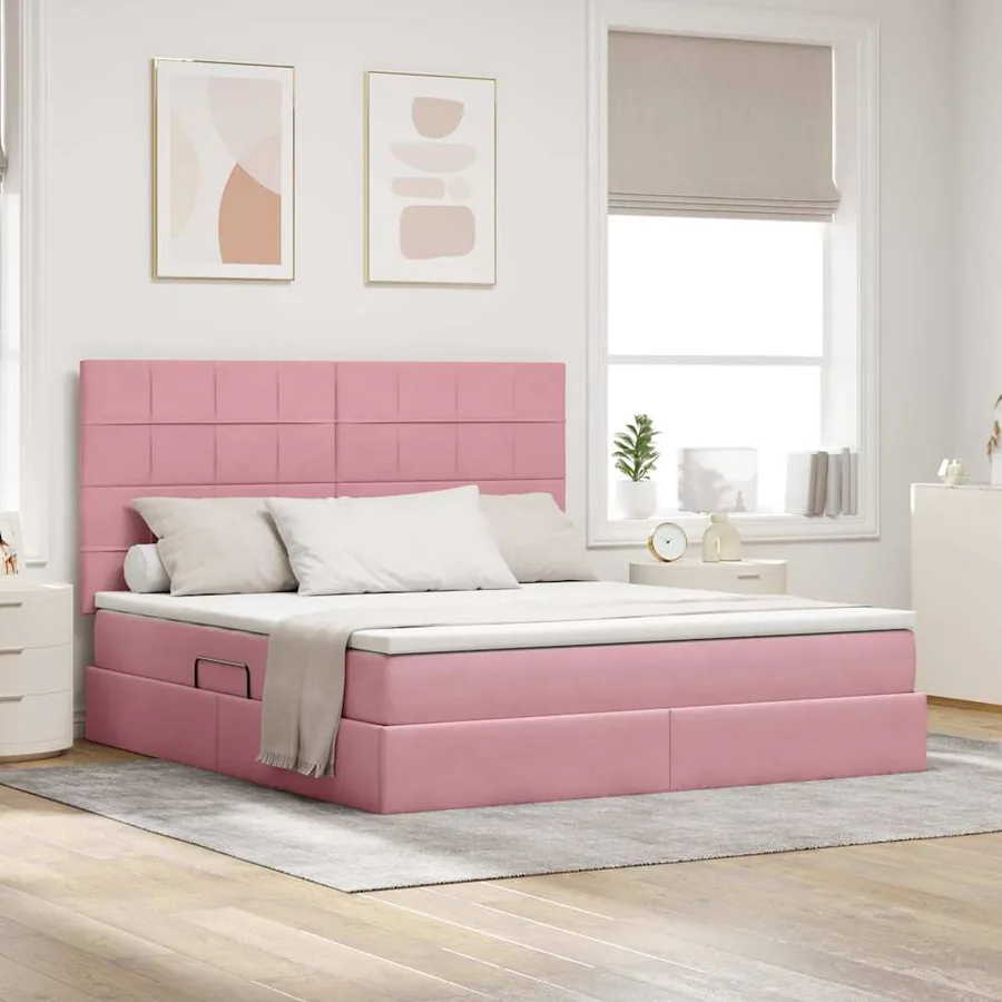Lit avec rangement et matelas Rose 180 x 200 cm Velours