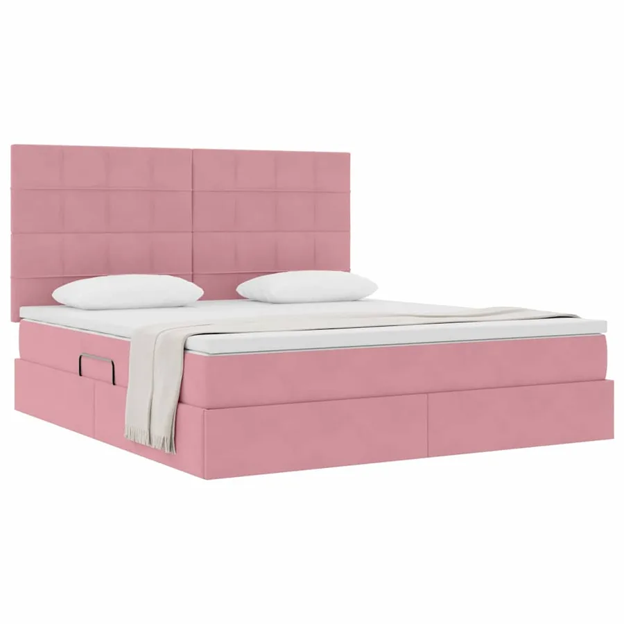 Lit avec rangement et matelas Rose 180 x 200 cm Velours - 3