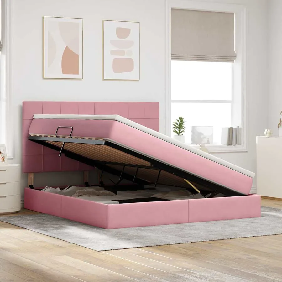 Lit avec rangement et matelas Rose 180 x 200 cm Velours - 4