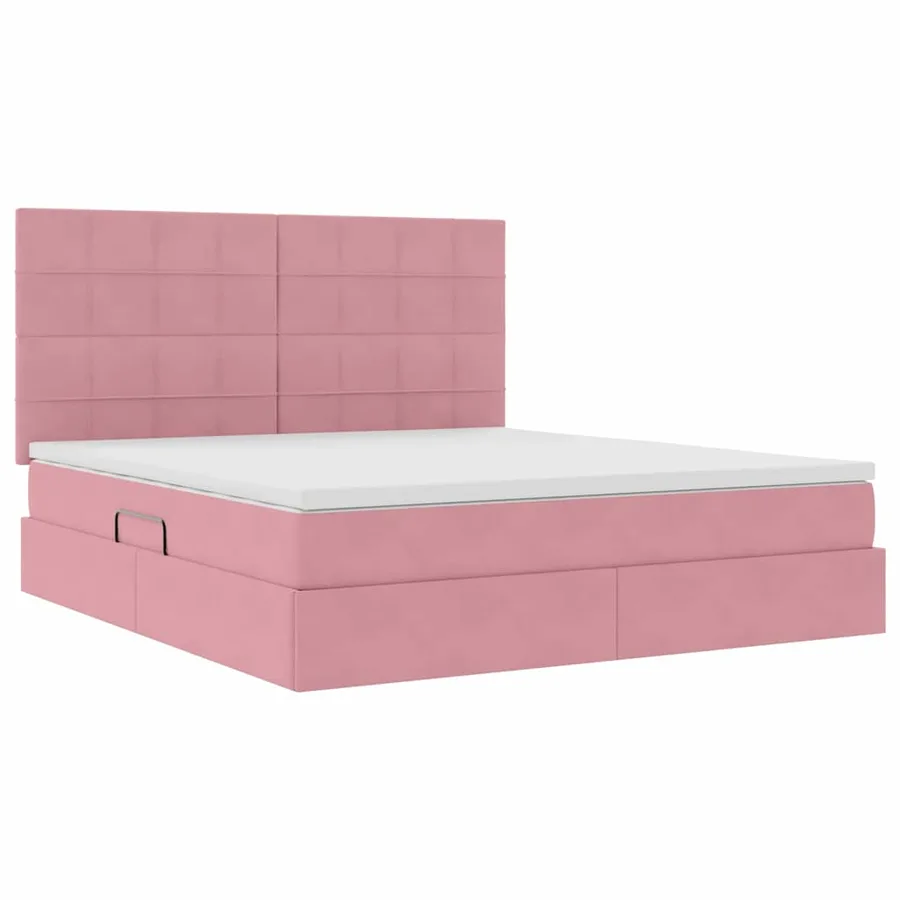 Lit avec rangement et matelas Rose 180 x 200 cm Velours - 5