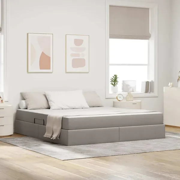 Lit avec rangement et matelas Taupe 180 x 200 cm Polyester