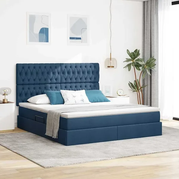 Lit avec rangement et matelas Bleu 180 x 200 cm tissu