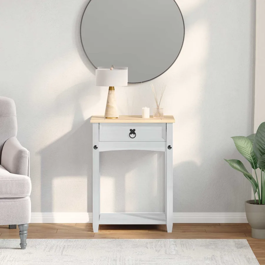 Table console avec tiroir Blanc 55 x 35 x 73 cm Pin massif