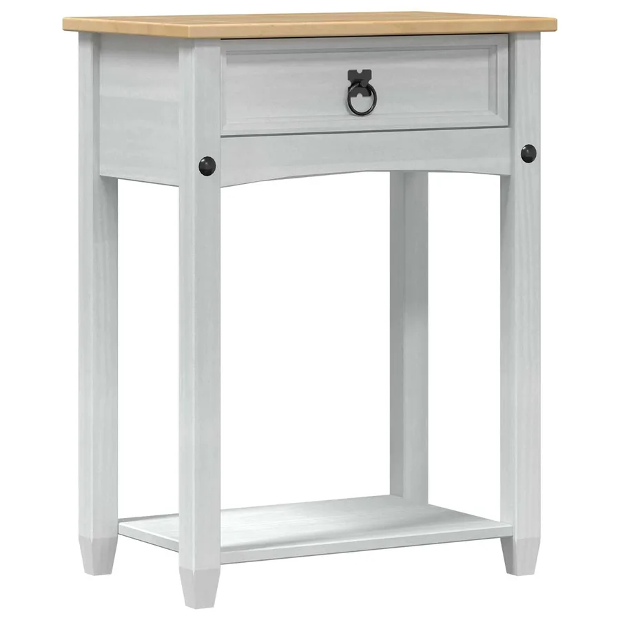 Table console avec tiroir Blanc 55 x 35 x 73 cm Pin massif - 2
