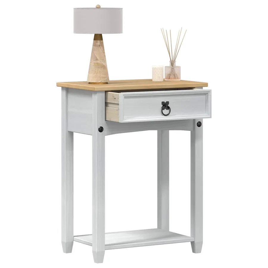 Table console avec tiroir Blanc 55 x 35 x 73 cm Pin massif - 3