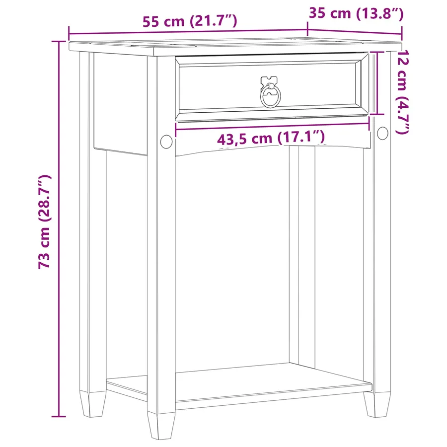 Table console avec tiroir Blanc 55 x 35 x 73 cm Pin massif - 9