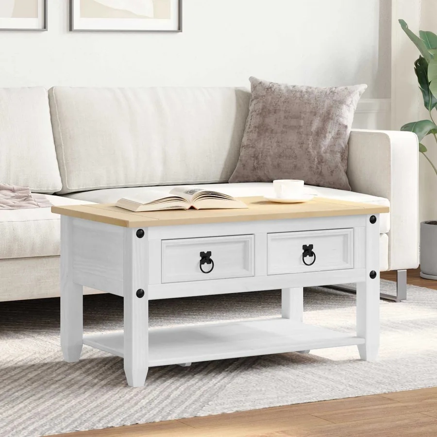 Table basse avec tiroir Blanc 85 x 50 x 45 cm Pin massif