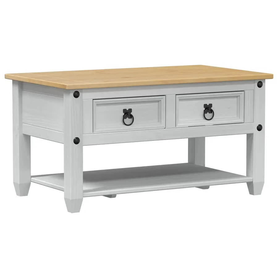 Table basse avec tiroir Blanc 85 x 50 x 45 cm Pin massif - 2