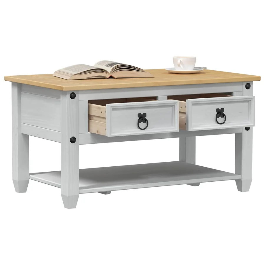 Table basse avec tiroir Blanc 85 x 50 x 45 cm Pin massif - 3