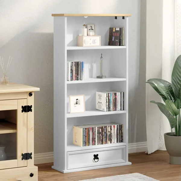 Meuble CD Blanc 52 x 17.5 x 103 cm Pin massif