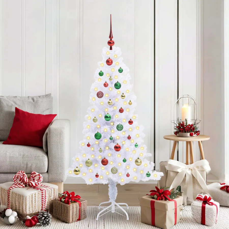 Sapin de Noël artificiel avec 150 LED Blanc 150 cm PVC et Acier