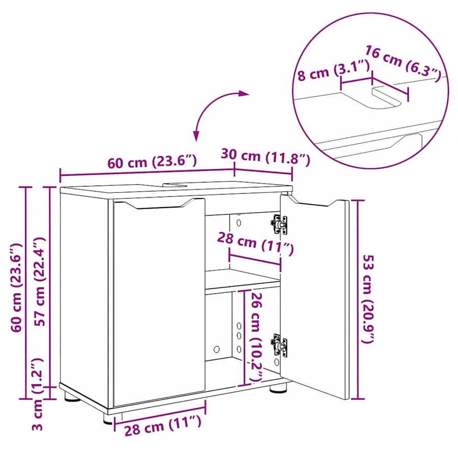 Armoire de lavabo de salle de bain Chêne Sonoma 60 x 30 x 60 cm - 14