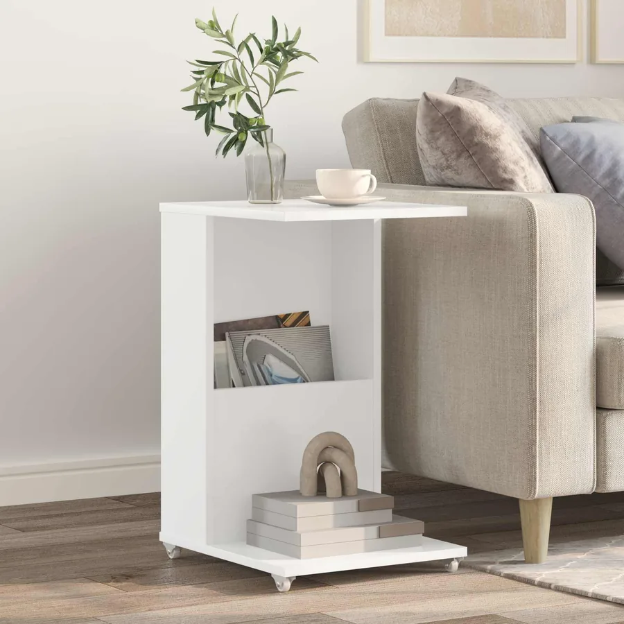 Table d'appoint Blanc 40 x 35 x 60 cm Bois d'ingénierie