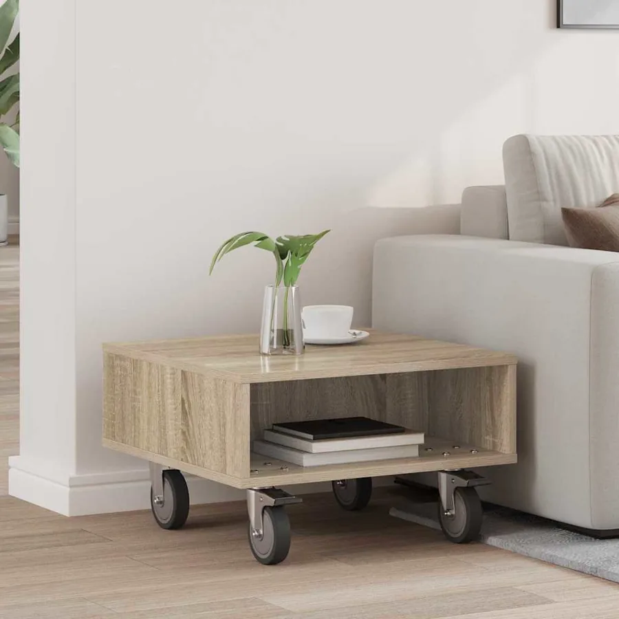 Table d'appoint avec roues Chêne Sonoma 50,5 x 50 x 30 cm