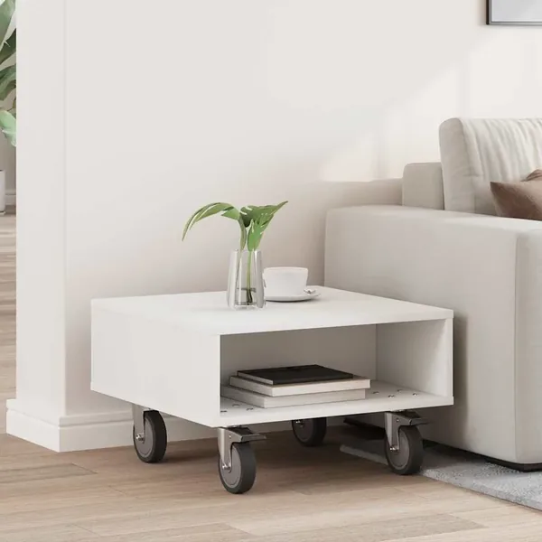 Table d'appoint avec roues Blanc 50,5 x 50 x 30 cm