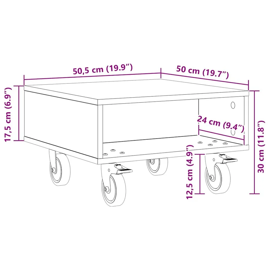 Table d'appoint avec roues Blanc 50,5 x 50 x 30 cm - 11