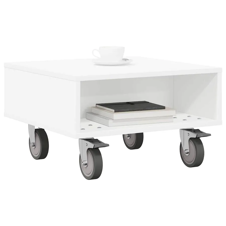 Table d'appoint avec roues Blanc 50,5 x 50 x 30 cm - 3