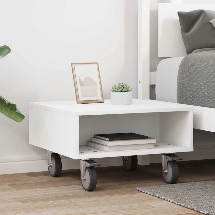 Table d'appoint avec roues Blanc 50,5 x 50 x 30 cm - 4
