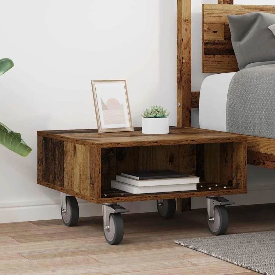 Table d'appoint avec roues Bois ancien 50,5 x 50 x 30 cm - 4