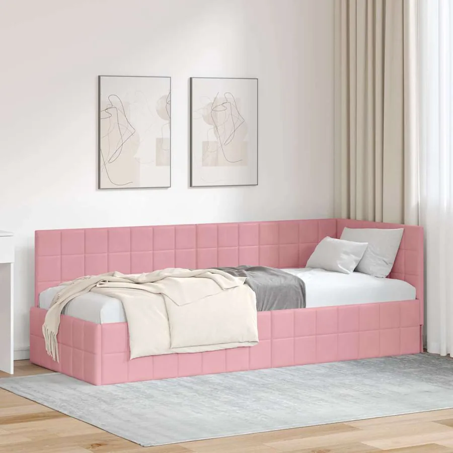 Cadre de lit d'angle Rose 80 cm x 200 cm Velours