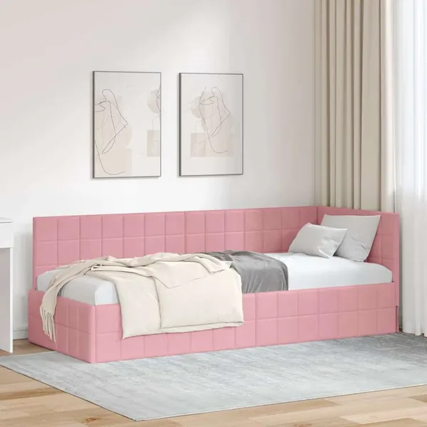 Cadre de lit d'angle Rose 80 cm x 200 cm Velours