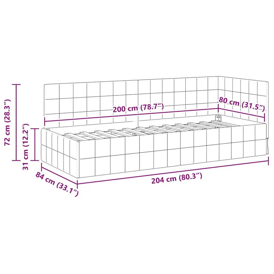 Cadre de lit d'angle Rose 80 cm x 200 cm Velours - 11