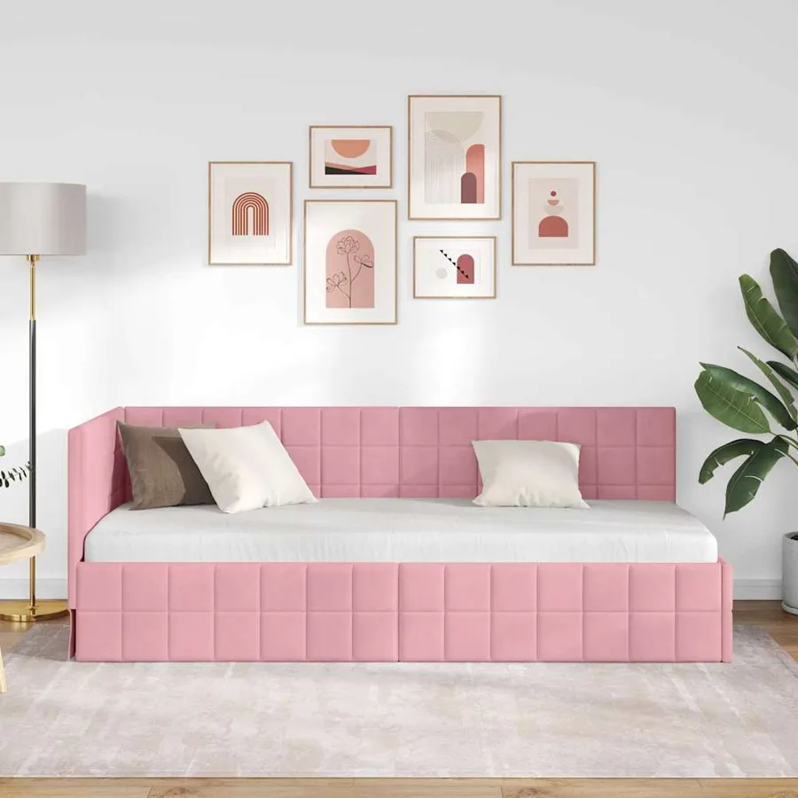 Cadre de lit d'angle Rose 80 cm x 200 cm Velours - 3