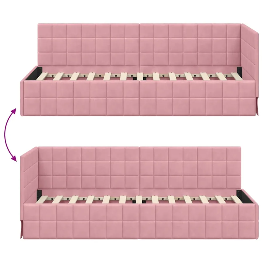 Cadre de lit d'angle Rose 80 cm x 200 cm Velours - 9