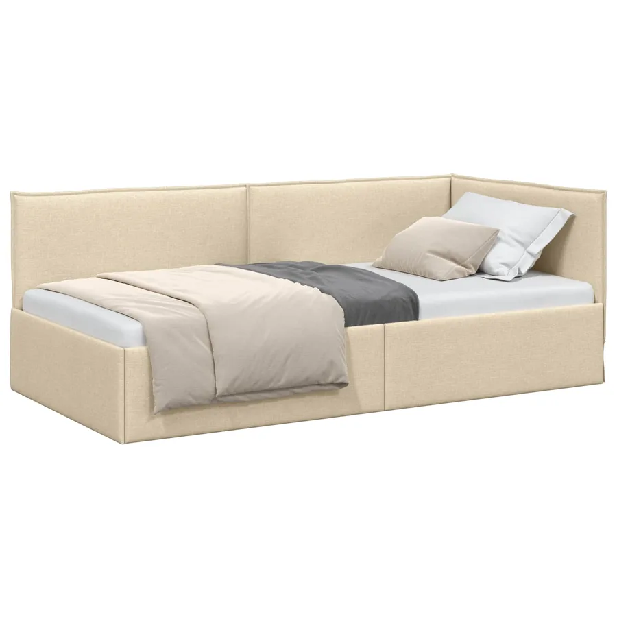 Cadre de lit d'angle avec tête de lit Crème 100 x 200 cm tissu - 2