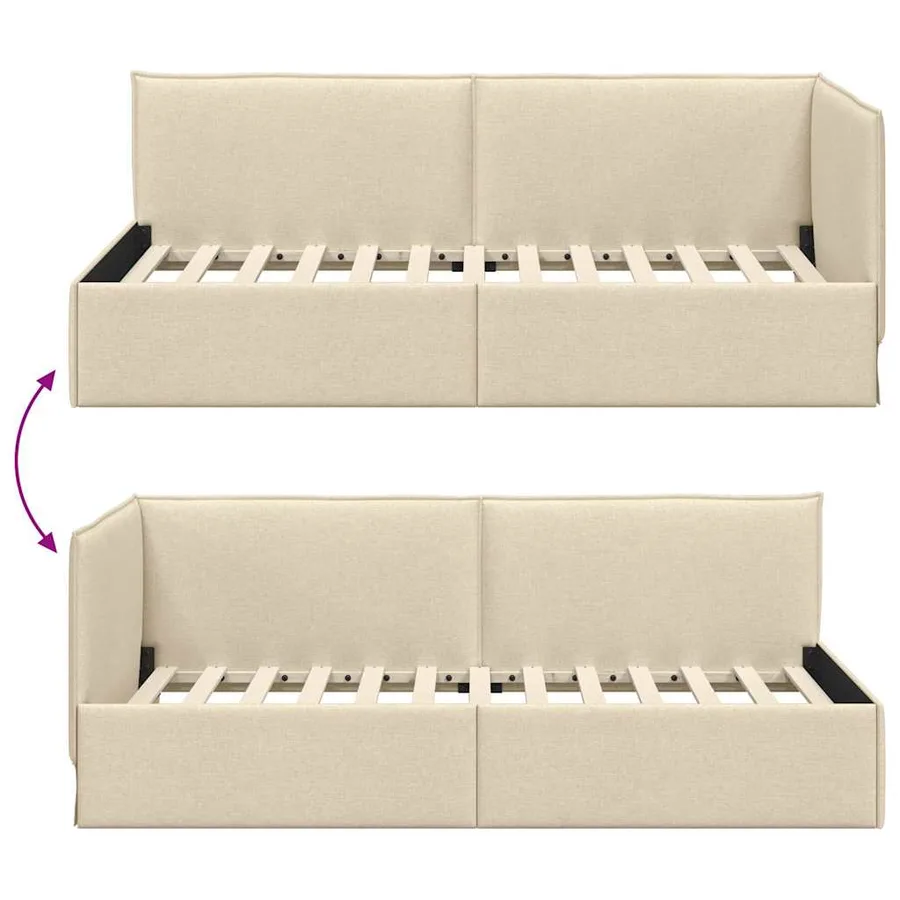 Cadre de lit d'angle avec tête de lit Crème 100 x 200 cm tissu - 9