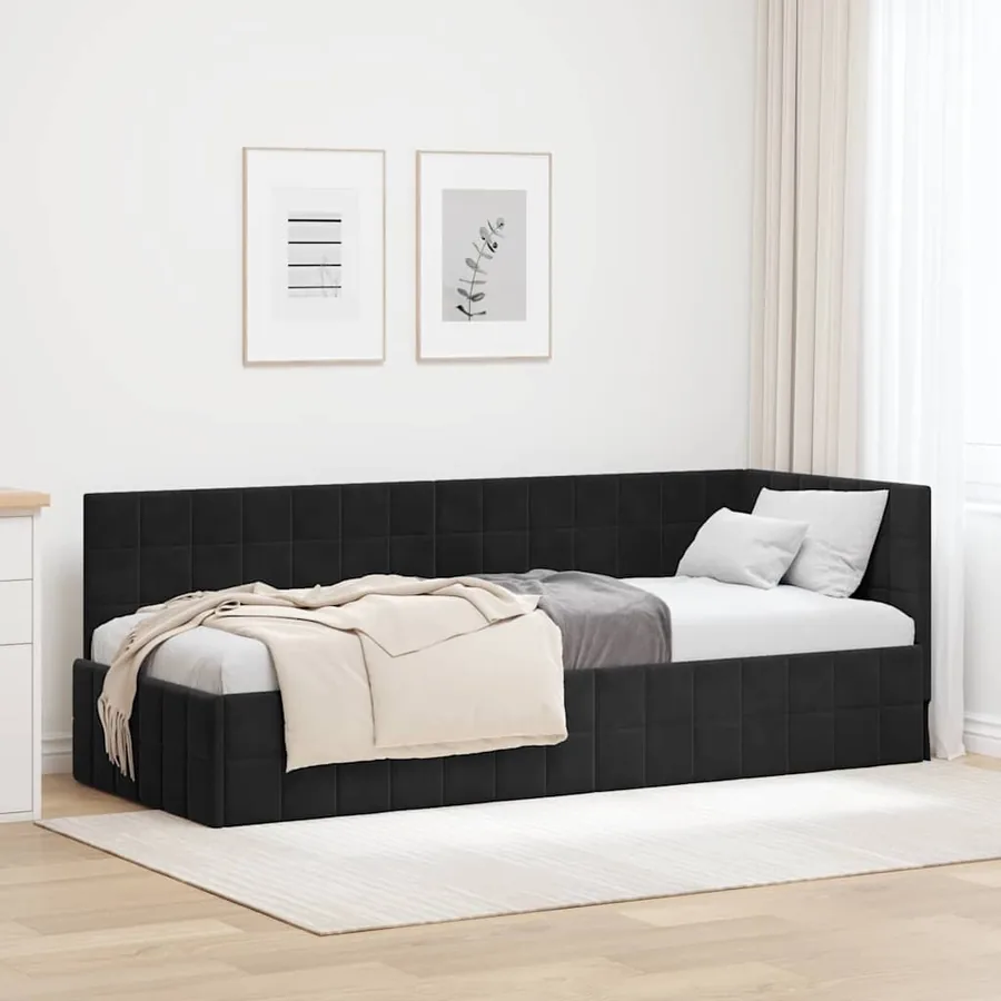 Cadre de lit d'angle Noir 80 cm x 200 cm Velours