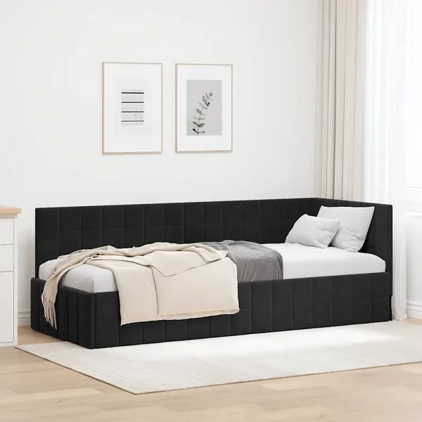 Cadre de lit d'angle Noir 80 cm x 200 cm Velours