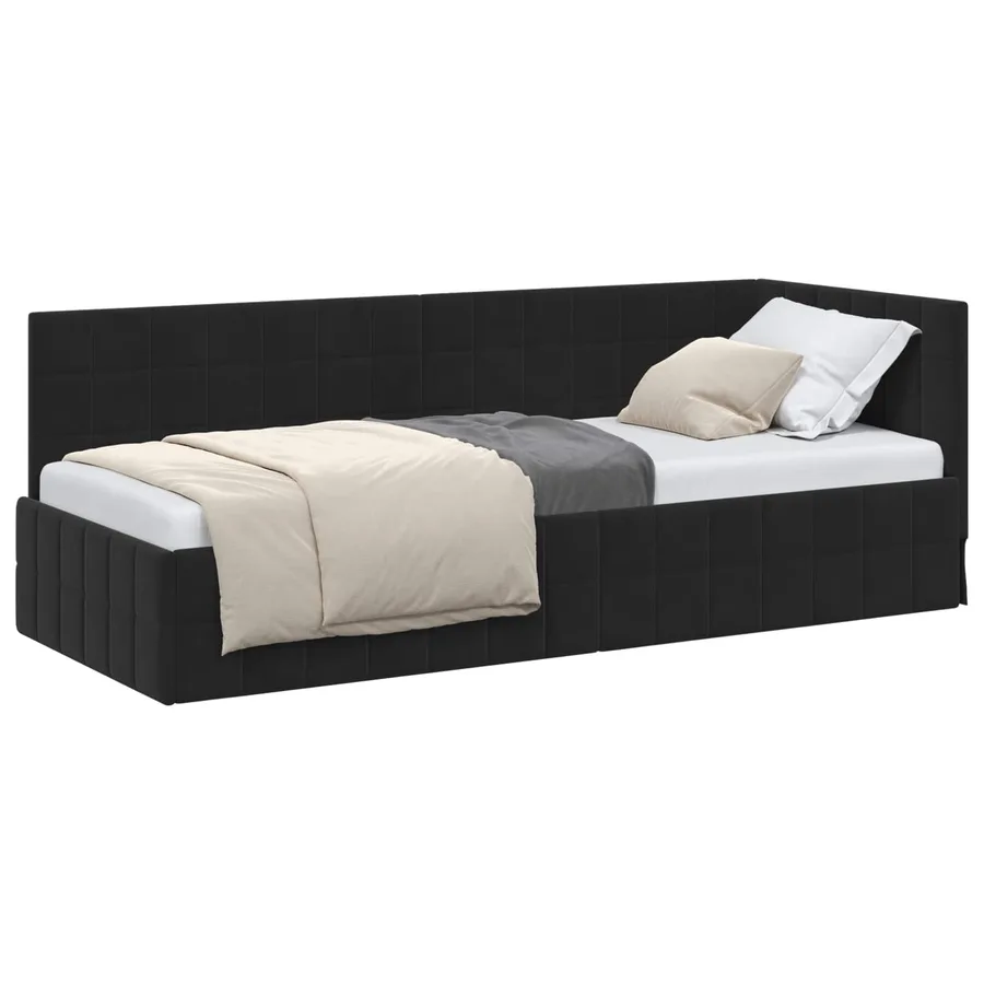 Cadre de lit d'angle Noir 80 cm x 200 cm Velours - 2