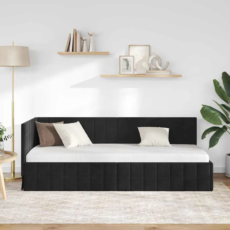 Cadre de lit d'angle Noir 80 cm x 200 cm Velours - 3
