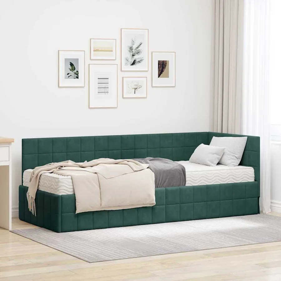 Cadre de lit d'angle avec matelas 2 pcs Vert Velours