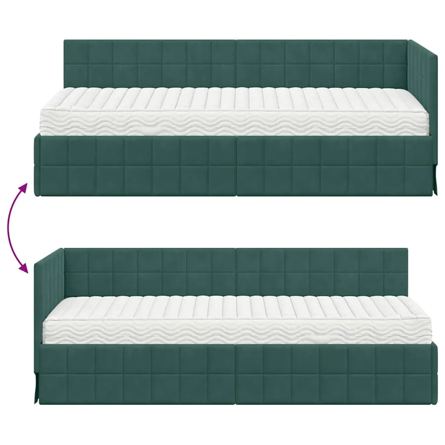 Cadre de lit d'angle avec matelas 2 pcs Vert Velours - 12
