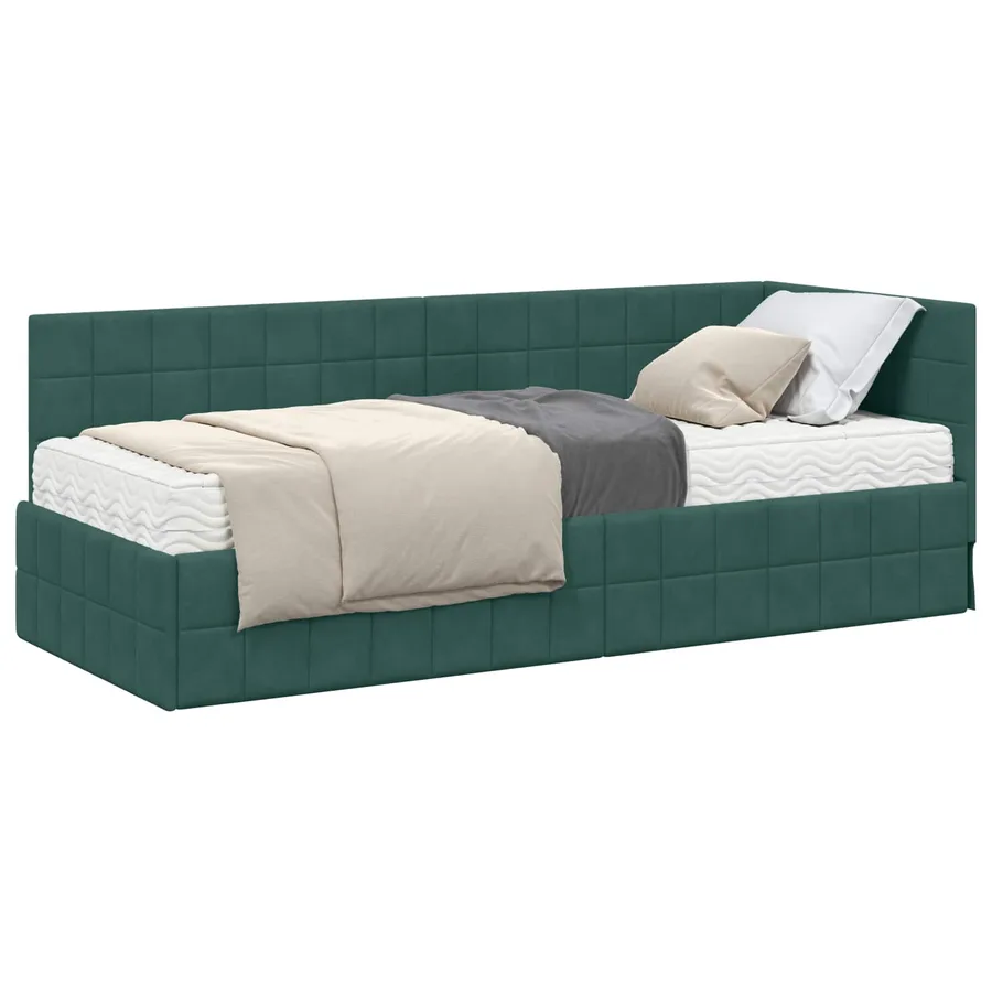 Cadre de lit d'angle avec matelas 2 pcs Vert Velours - 2