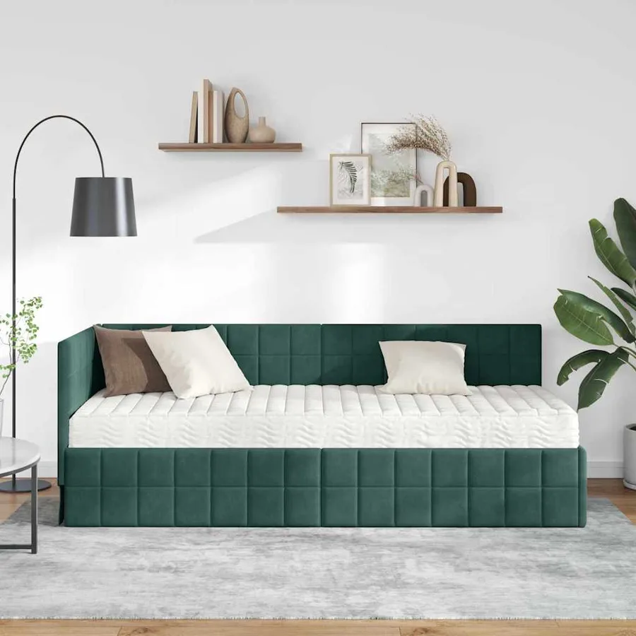 Cadre de lit d'angle avec matelas 2 pcs Vert Velours - 3