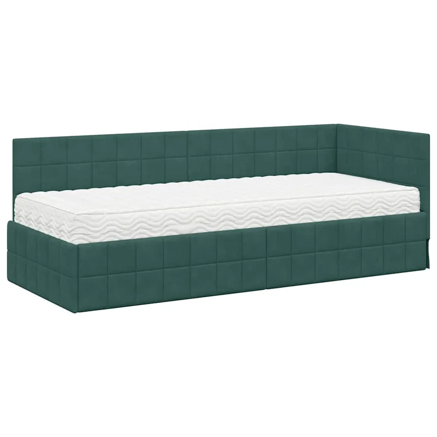 Cadre de lit d'angle avec matelas 2 pcs Vert Velours - 4