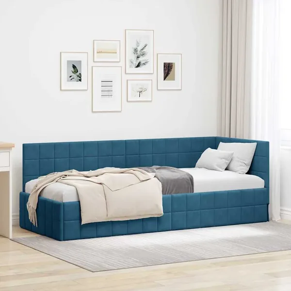 Cadre de lit d'angle Bleu 80 cm x 200 cm Velours