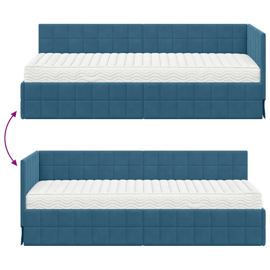 Cadre de lit d'angle avec matelas 2 pcs Bleu Velours - 12