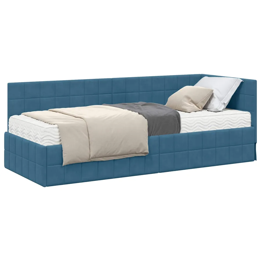 Cadre de lit d'angle avec matelas 2 pcs Bleu Velours - 2