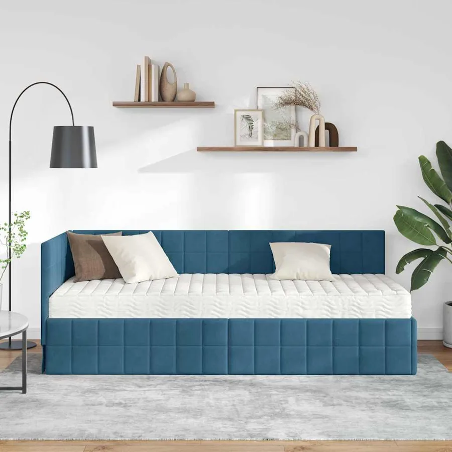 Cadre de lit d'angle avec matelas 2 pcs Bleu Velours - 3
