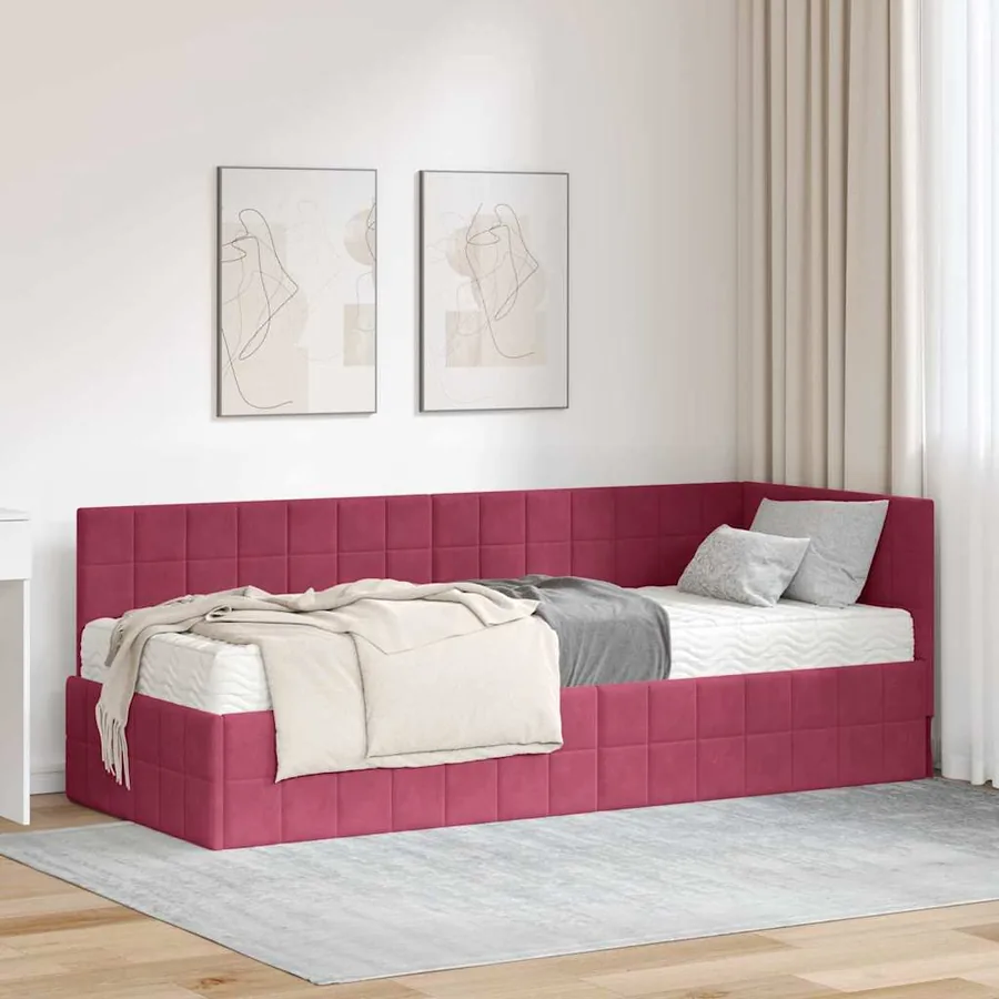 Cadre de lit d'angle avec matelas 2 pcs Vert Velours