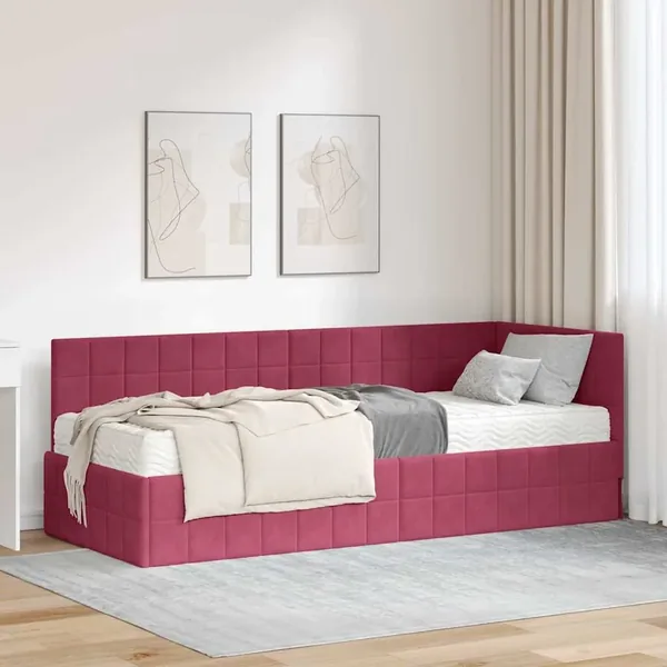 Cadre de lit d'angle avec matelas 2 pcs Vert Velours